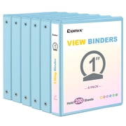 Comix 1 inch 3-ring Binder, Round Ring, 200 Sheets Capacity, 6 Pack Light Blue