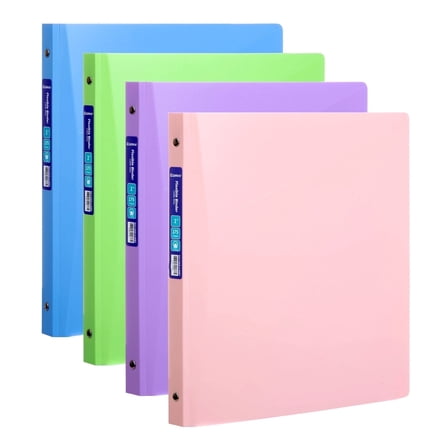 Comix 1 inch 3-ring Binder with Pockets, Round Ring, 175 Sheets 4-Pack Pastel Colors