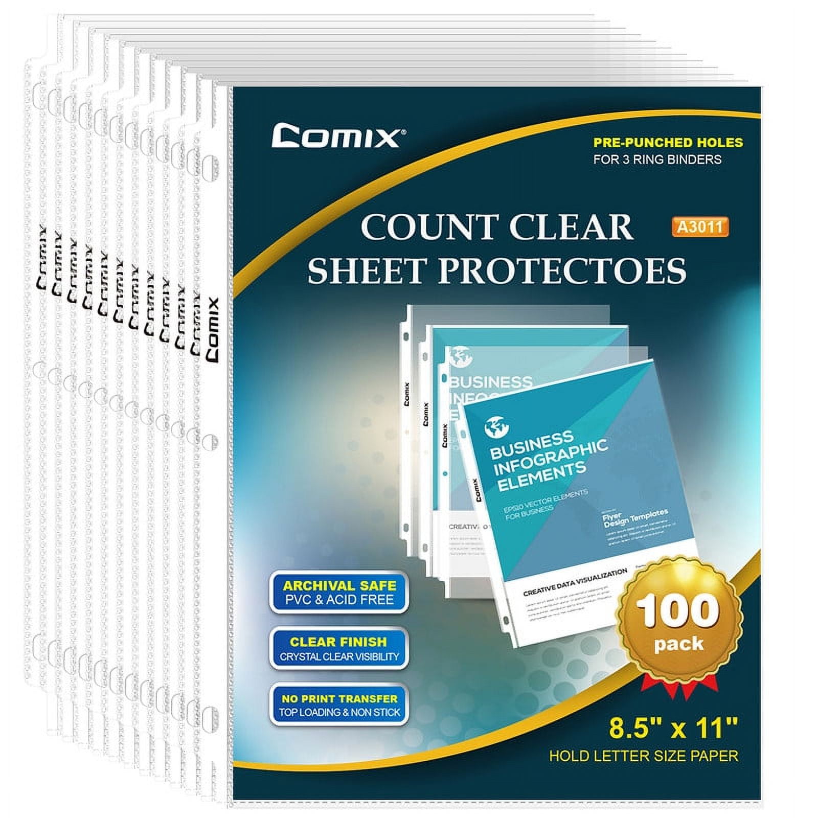 Comix 500-Pack Clear Sheet Protectors for 3 Ring Binders, Plastic Sleeves  for Binders, Fit Letter Size Paper, Top Loading 
