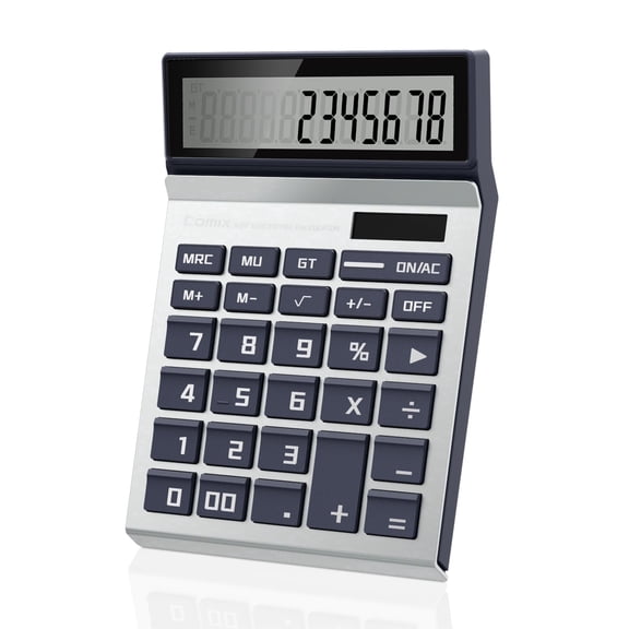 Comix 12-Digit Desktop Calculator with Large LCD Display, Solar Battery Dual Power, Big Buttons, for Home, Office, School, Blue