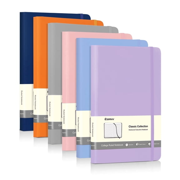 Comix 6-Pack Hardcover Notebooks,Lined Journal for Writing,College Ruled 120 Sheets, 5.4 x 8.3 inch Light Color