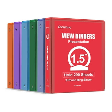 Comix 1.5 inch 3 Ring Binder with Clear View Cover,6 Pack Assorted Color