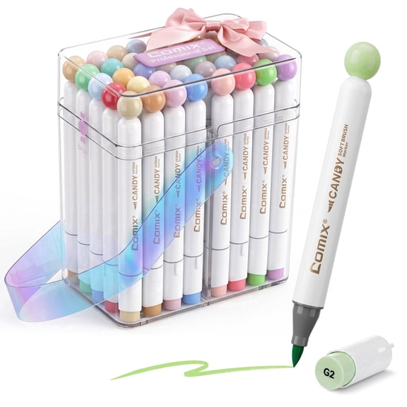 Comix 40 Macaron Pastel Colors Markers Brush Tip with Box, Markers Set with Refillable Ink, Art Supplies for Adult Coloring, Drawing