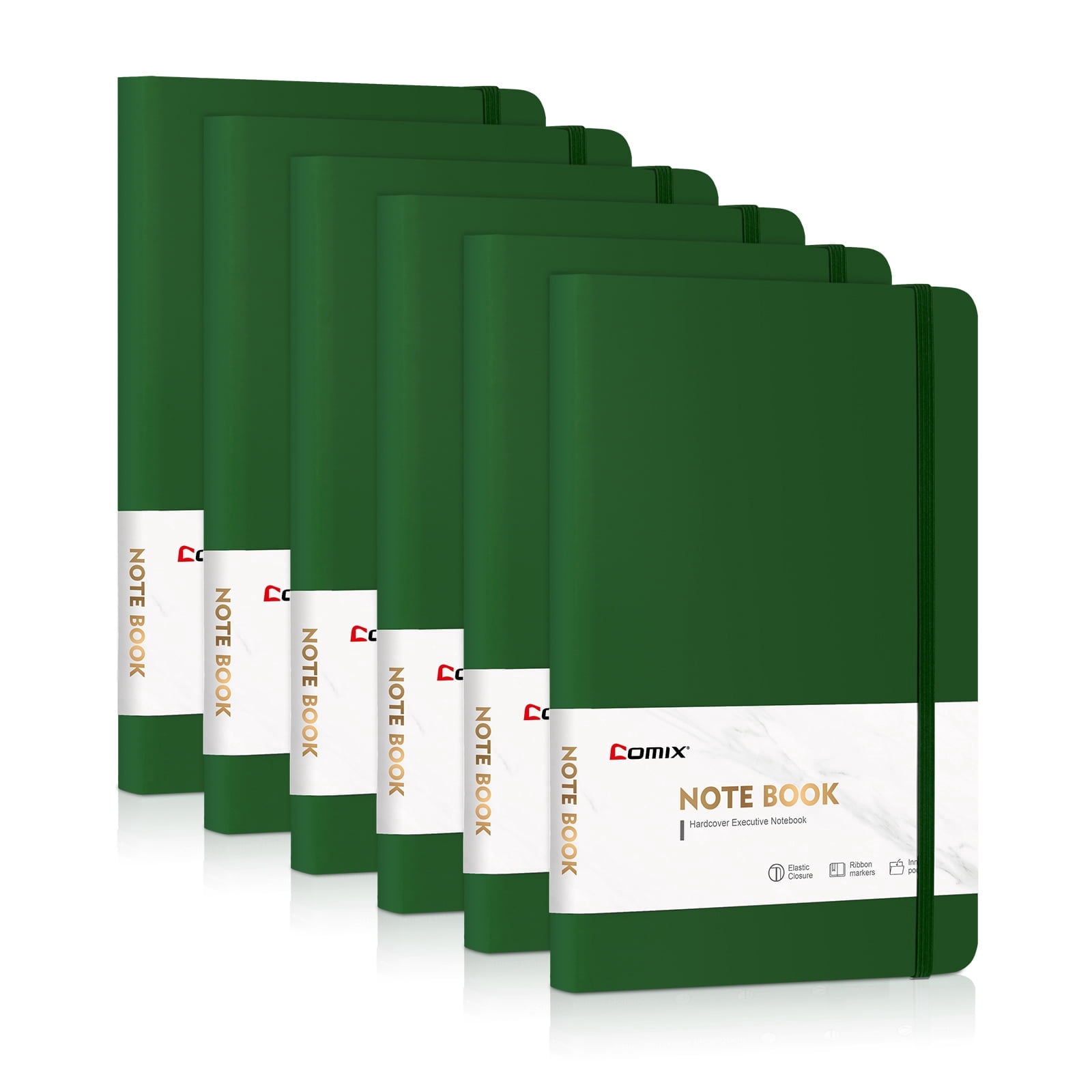Comix Hardcover Notebook,Lined Journal for Writing, 240 Pages, 5.4 x 8.3 inch, 6 Pack Dark Green