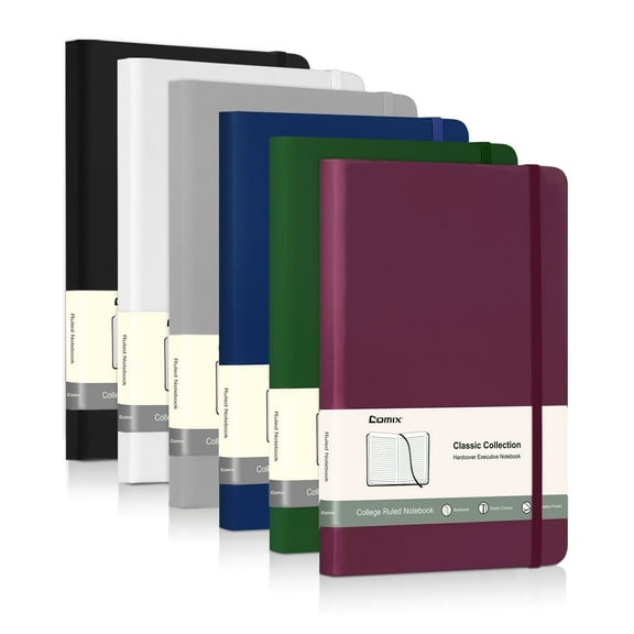 Comix 6-Pack Hardcover Notebooks,A5 Lined Journal for Writing,College Ruled 120 Sheets, 5.4 x 8.3 inch Dark Color
