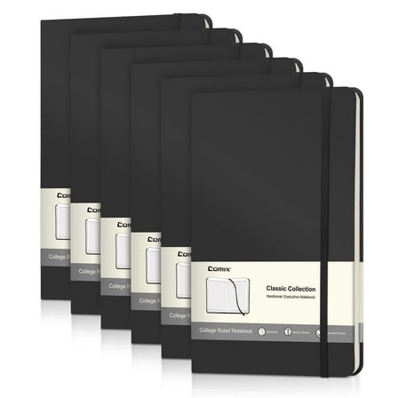 Comix Hardcover Notebooks,Lined Journal for Writing,Black 240 Pages, 5.4 x 8.3 inch 6Pack