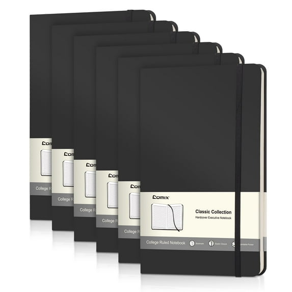 Comix Hardcover Notebooks,Lined Journal for Writing,Black 240 Pages, 5.4 x 8.3 inch 6Pack