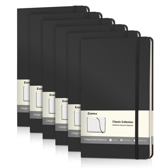 Comix Hardcover Notebooks,Lined Journal for Writing,Black 240 Pages, 5.4 x 8.3 inch 6Pack