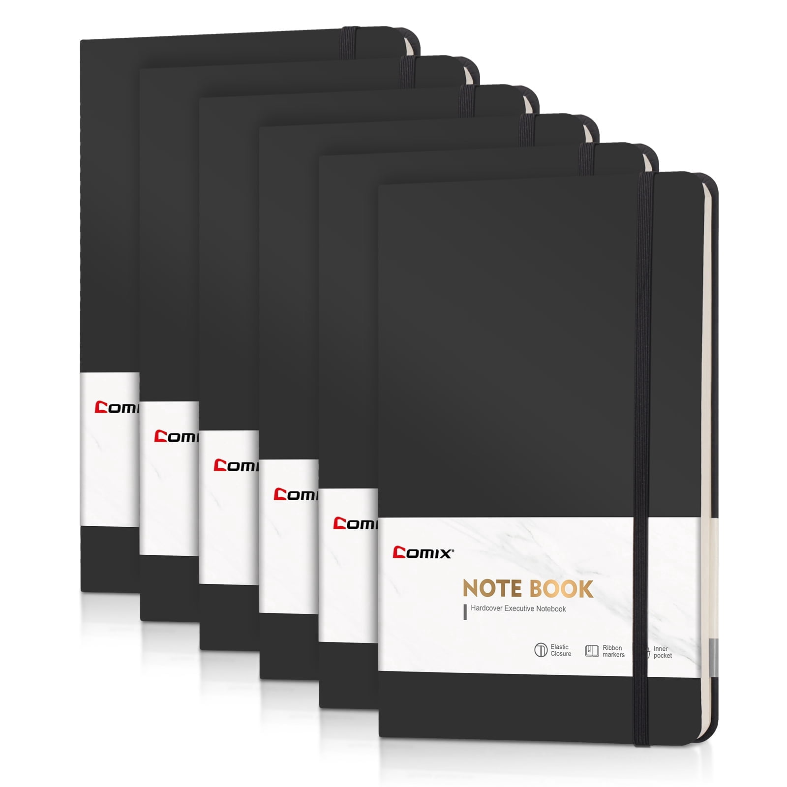 Comix Hardcover Notebooks,Lined Journal for Writing,Black 240 Pages, 5.4 x 8.3 inch 6Pack