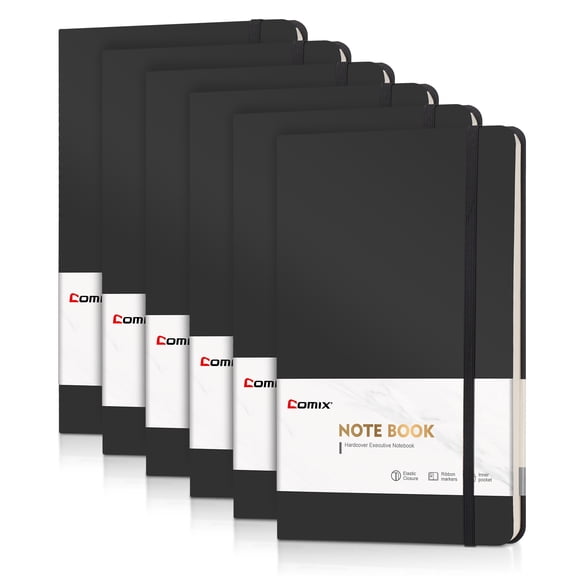 Comix Hardcover Notebooks,Lined Journal for Writing,Black 240 Pages, 5.4 x 8.3 inch 6Pack