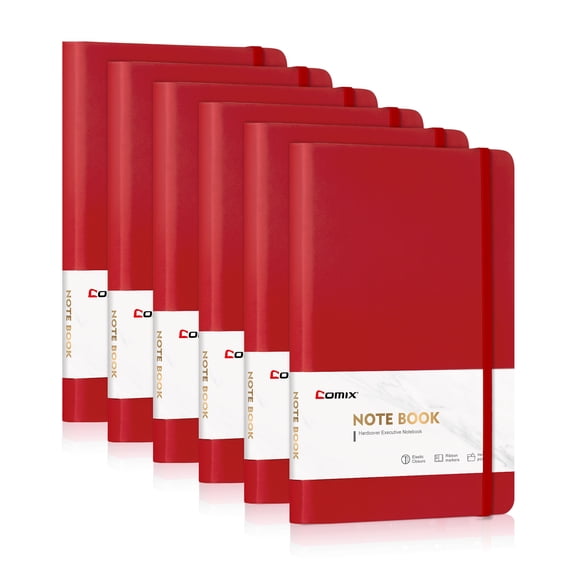 Comix Hardcover Notebooks,Lined Journal for Writing,Red, 240 Pages, 8.5 x 5.4 inch 6Pack
