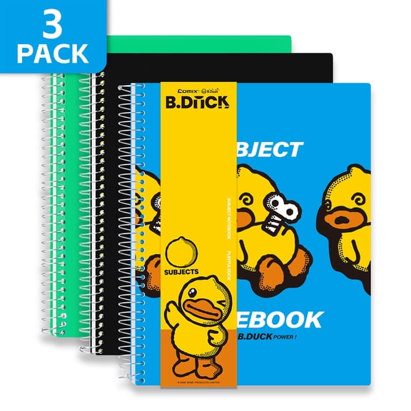 Comix 3 Subject Notebook,3-Pack College Ruled Spiral Notebook with Pocket Dividers 11"x 8.5", 150 Sheets, Green Black Blue