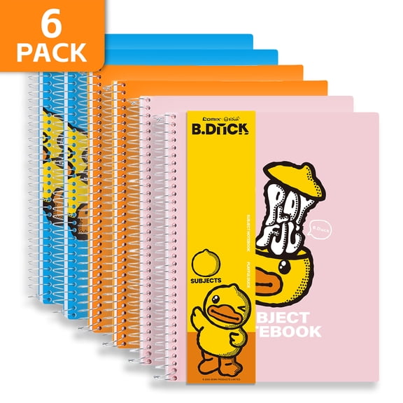 Comix 3 Subject Notebook,6-Pack College Ruled Spiral Notebook with Pocket Dividers 11"x 8.5", 150 Sheets, Blue Orange Pink