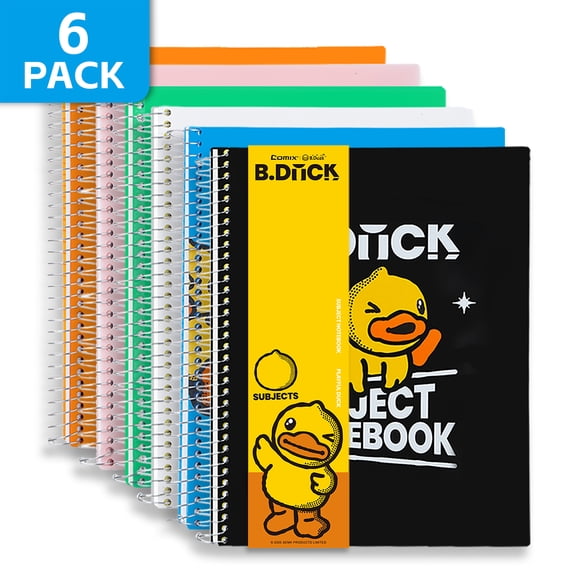 Comix 3 Subject Notebook,6-Pack College Ruled Spiral Notebook with Pocket Dividers 11"x 8.5", 150 Sheets, Assorted Color