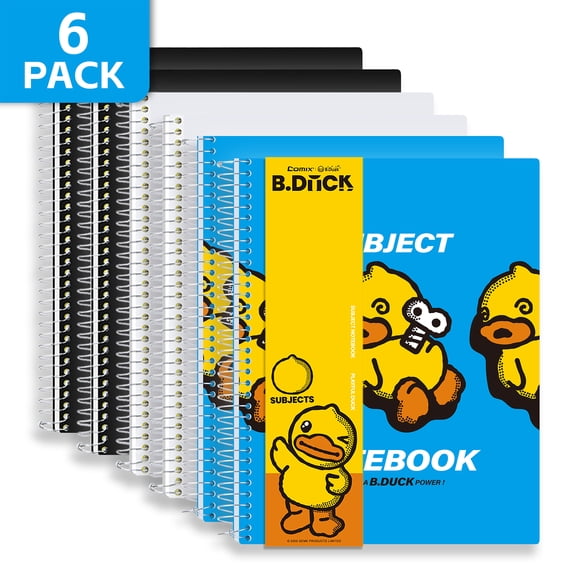 Comix 3 Subject Notebook,6-Pack College Ruled Spiral Notebook with Pocket Dividers 11"x 8.5", 150 Sheets, Black White Blue