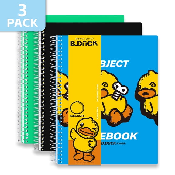 Comix 5 Subject Notebook,3-Pack College Ruled Spiral Notebook with Pocket Dividers 11"x 8.5", 200 Sheets, Green Black Blue