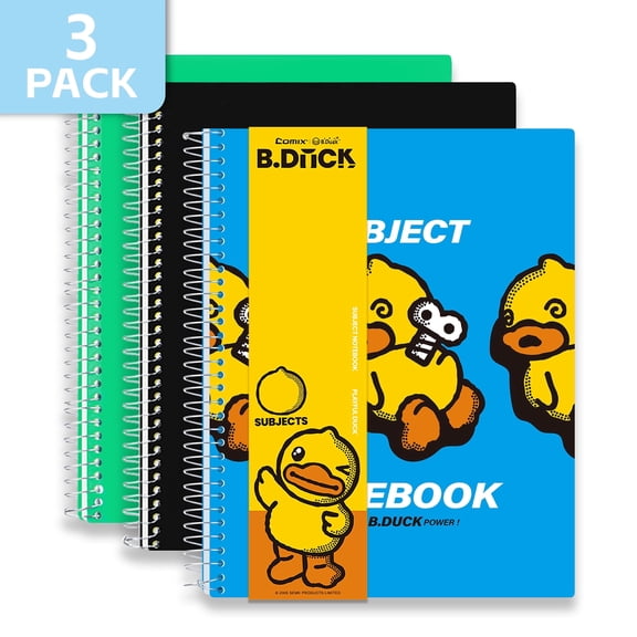 Comix 5 Subject Notebook,3-Pack College Ruled Spiral Notebook with Pocket Dividers 11"x 8.5", 200 Sheets,Green Black Blue