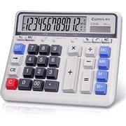 Comix 12-Digit Desktop Calculator, Solar Battery Dual Power, Large LCD Display and Large Computer Keys, For Office Home School White