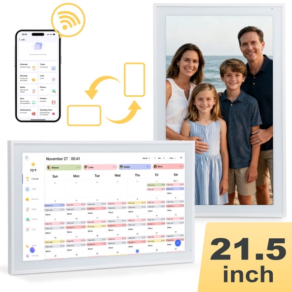Comix Digital Calendar, 21.5 Inch IPS HD Smart Chore Char, Digital Calendar for Family Schedules, Wall & Desk- White
