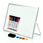 Comix Magnetic Desktop Whiteboard 16"x12" with 360°Adjustable Stand,Double Sided Dry Erase Easel Board Kit with 8 Markers,4 Magnets, 1 Eraser,Office Home Use