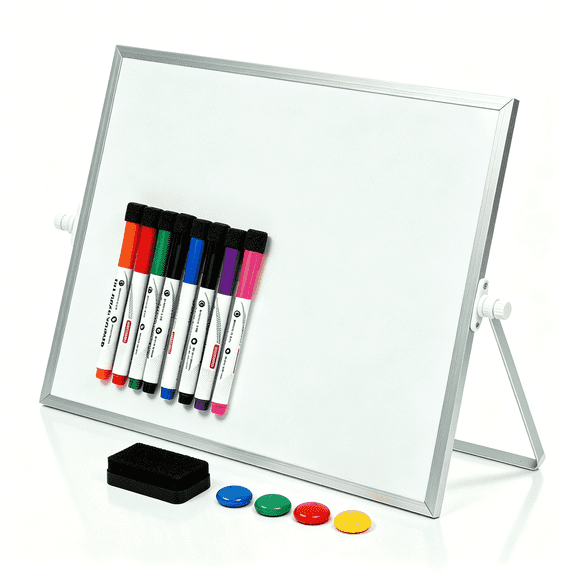 Comix Magnetic Desktop Whiteboard 16"x12" with 360°Adjustable Stand,Double Sided Dry Erase Easel Board Kit with 8 Markers,4 Magnets, 1 Eraser,Office Home Use