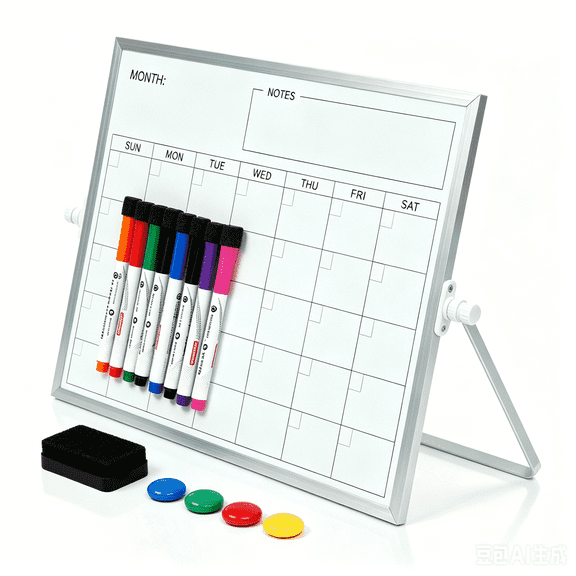 Comix Desktop Whiteboard 16"x12", Magnetic Double Sided Monthly Calendar with 360° Adjustable Stand, Dry Erase Easel Board with 8 Markers, 4 Magnets, 1 Eraser for School Office Home