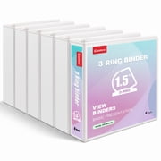 Comix 1-1/2 inch 3 Ring Binder with Clear Cover, 1.5 inch D Ring, Fits Letter Size, Holds 350 Sheets, School Office Supplies, 6-Pack White