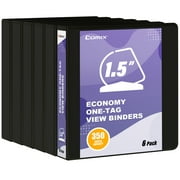Comix Economy 1.5 inch One-Tag 3 Ring View Binders, 1.5" Slant D-Ring with 350 Sheets Capacity, 6-Pack Black