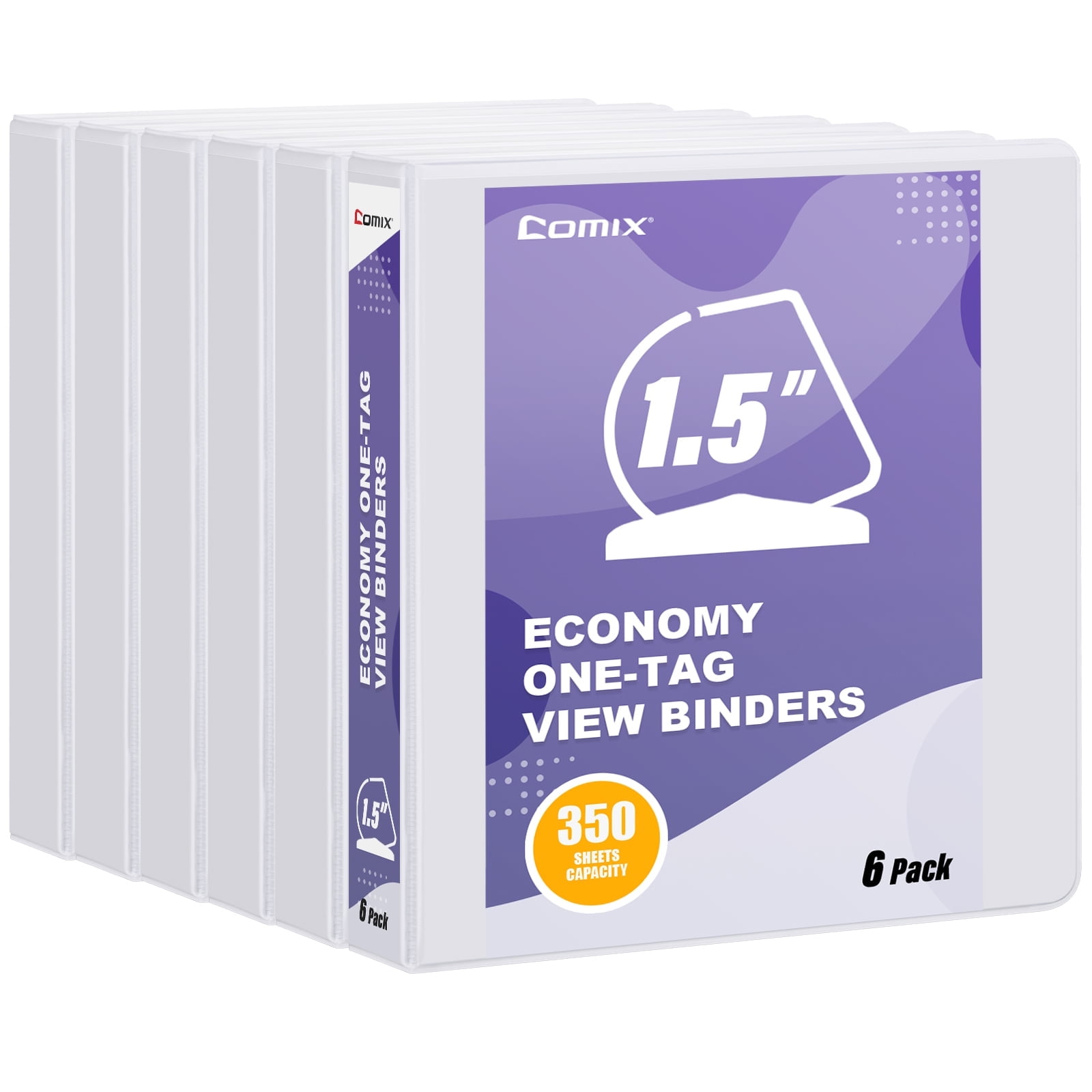 Comix Economy 1.5 inch One-Tag 3 Ring View Binders, D-Ring, 350 Sheets ...