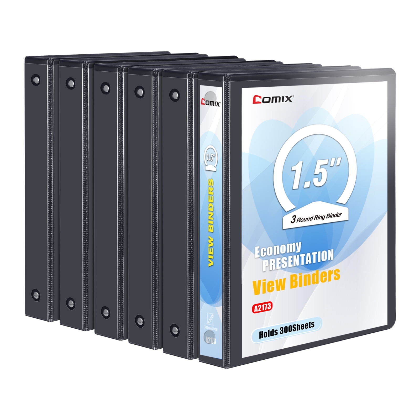 Comix Economy 1.5 inch Round Ring View Binder, 11/2 inch 3 Ring, 300