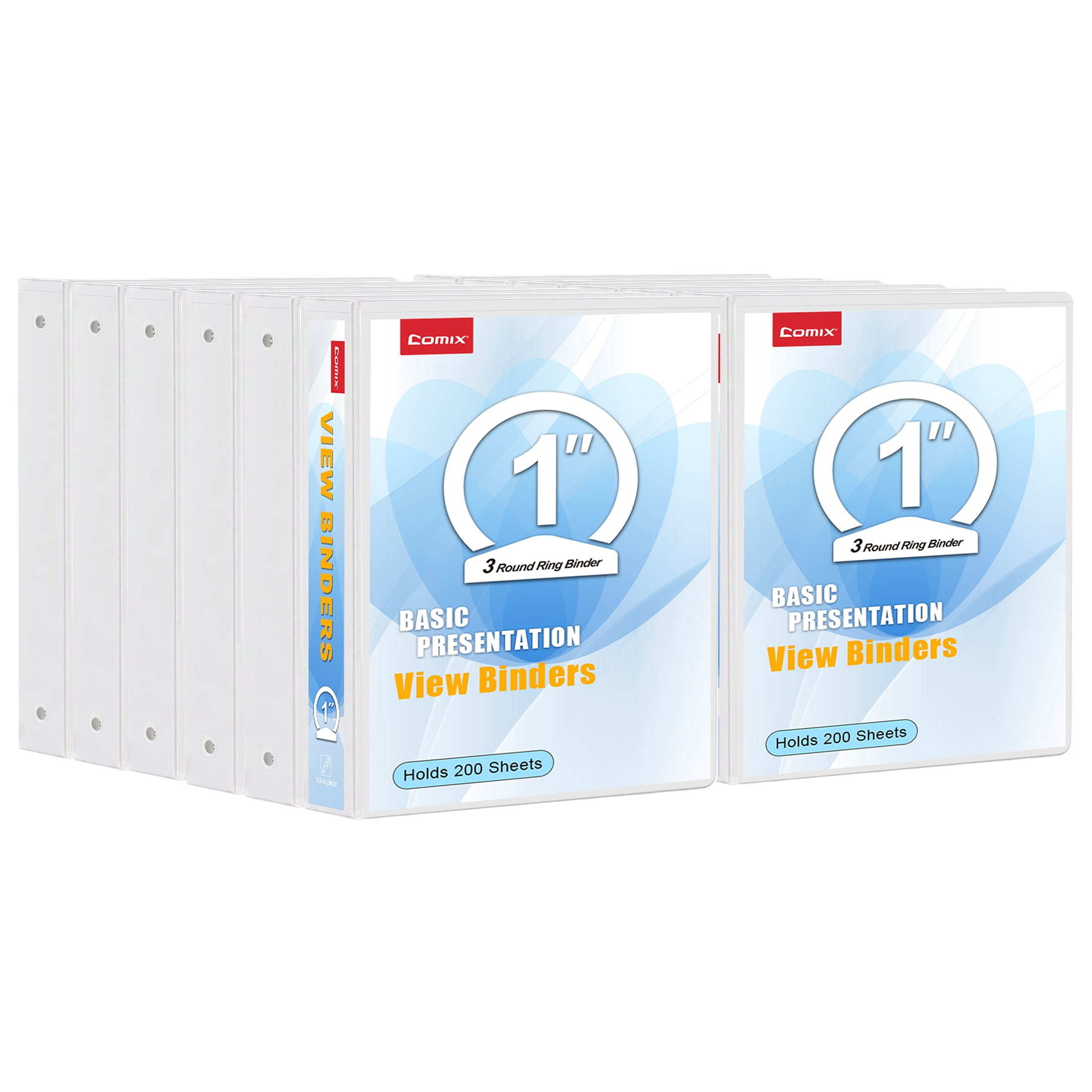 Comix 1 inch 3 Ring Binders, 1" Round Ring, 200 Sheet Capacity,School Supplies, 12 Pack White