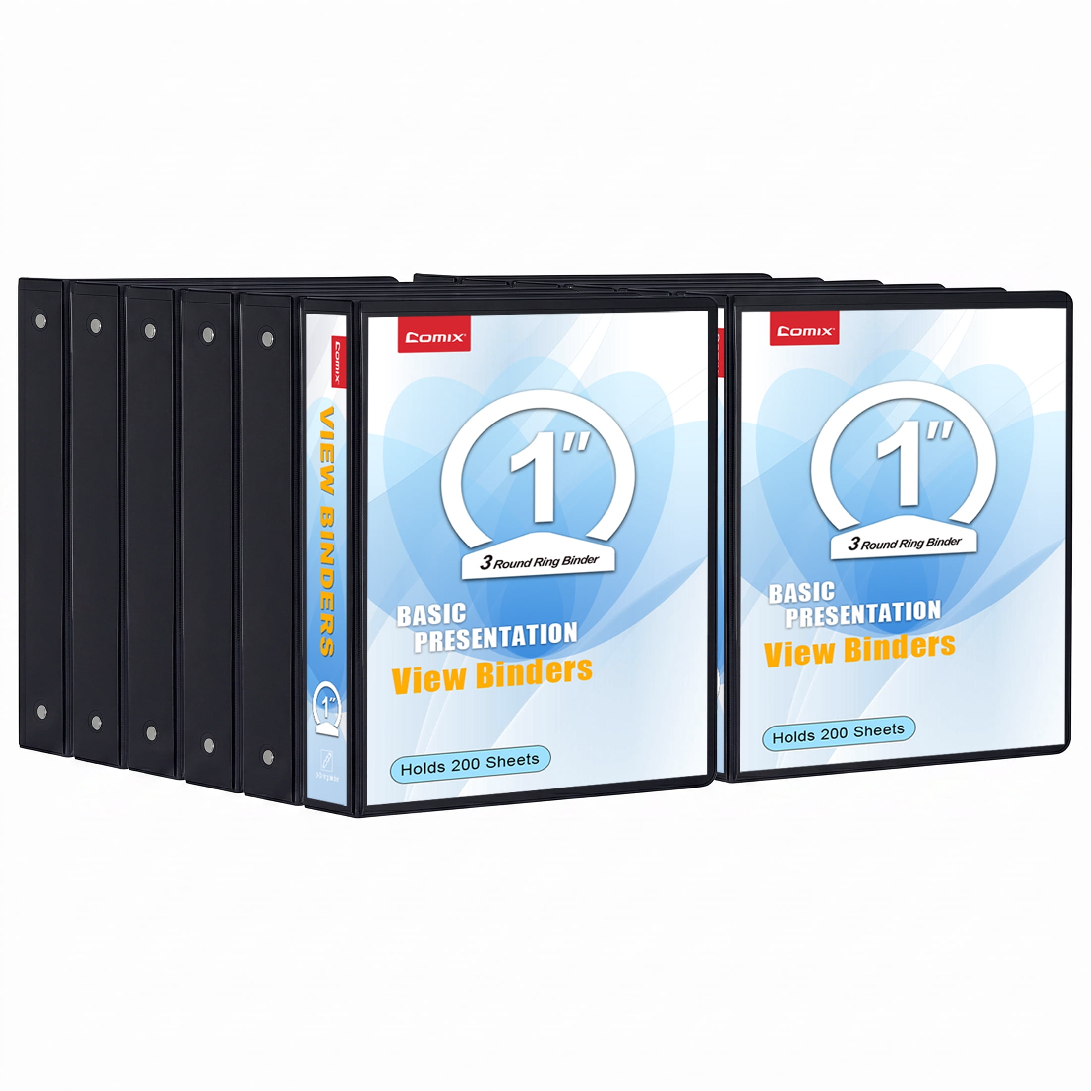 Comix 1 inch 3 Ring Binder, 1" O-ring, 250-Sheet Capacity, School Office Supplies,12 Pack Black