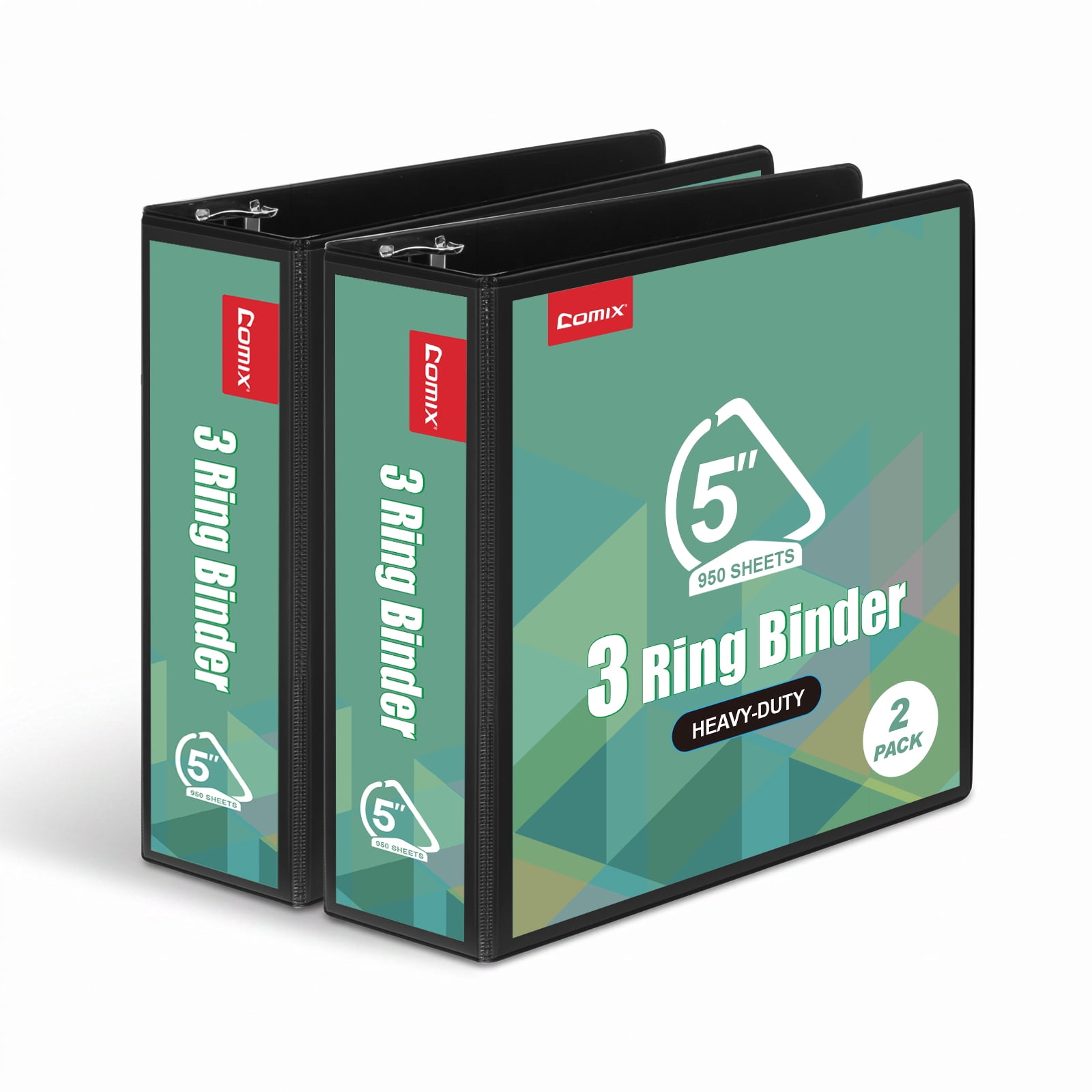 Comix Heavy-duty 5 Inch 3 Ring Binder with Clear Cover,  D Ring, 950 Sheets Capacity, Office School Supplies, 6-Pack Black