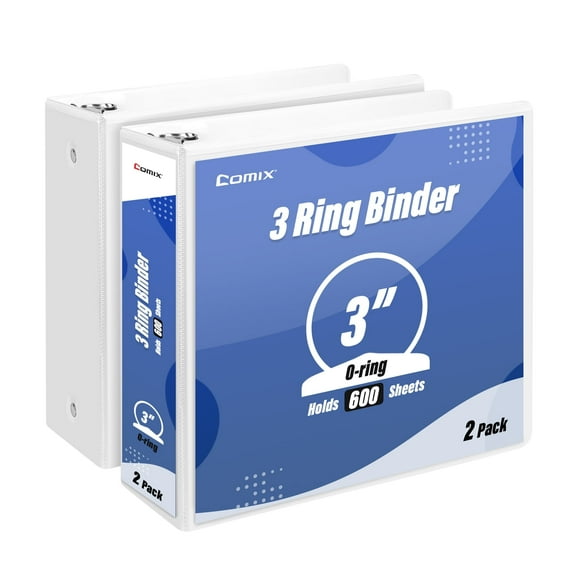 Comix Economy 3-inch 3 Ring Round View Binder with Clear Cover, Holds 600 Sheets Paper, 2 Pack White