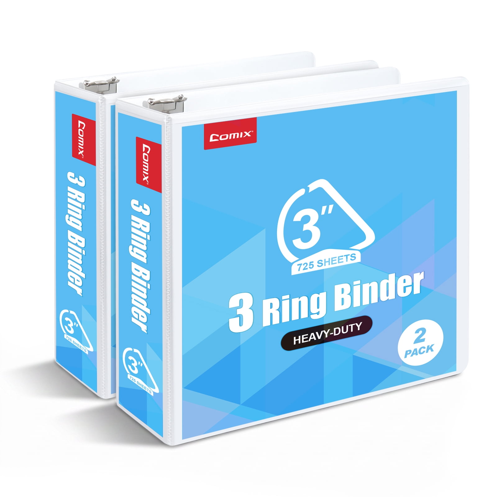 Comix Heavy-duty 3 inch 3 Ring Binder with Clear Cover,  D Ring, 725 Sheets Capacity, Office School Supplies, 2-Pack  White