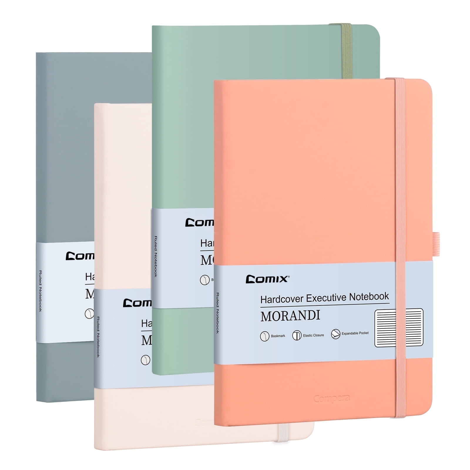 Comix Lined Journal Notebooks, 176 Pages, 5.5 x 8.3in, 4 Pack, 100 Gsm Paper, Morandi Color