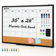 Comix Cork Dry Erase Calendar Board 36"x24" Magnetic Combination Whiteboard Combo for Wall with Markers, Eraser, Magnets, School Home Office
