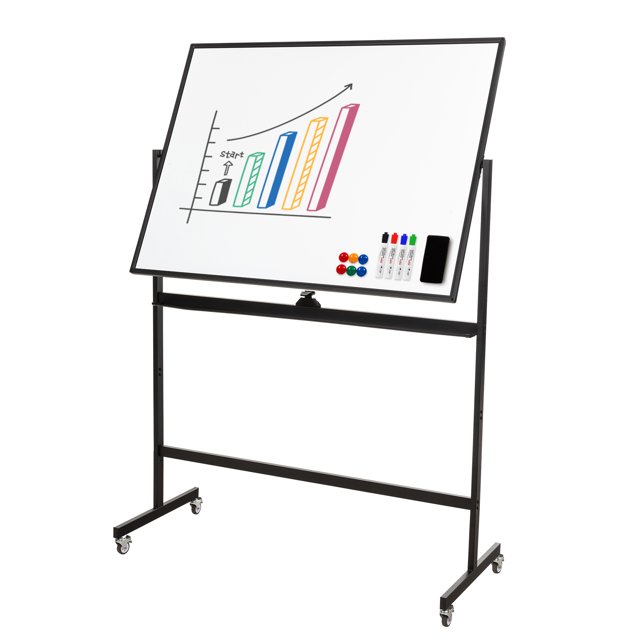 Comix Mobile Whiteboard, 48 x 36 Inches DoubleSided Rolling White Board, Large