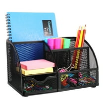Comix Mesh Desktop Organizer Caddy for Office, 7 Compartments for Sticky Notes, Staplers, and Pens - Black