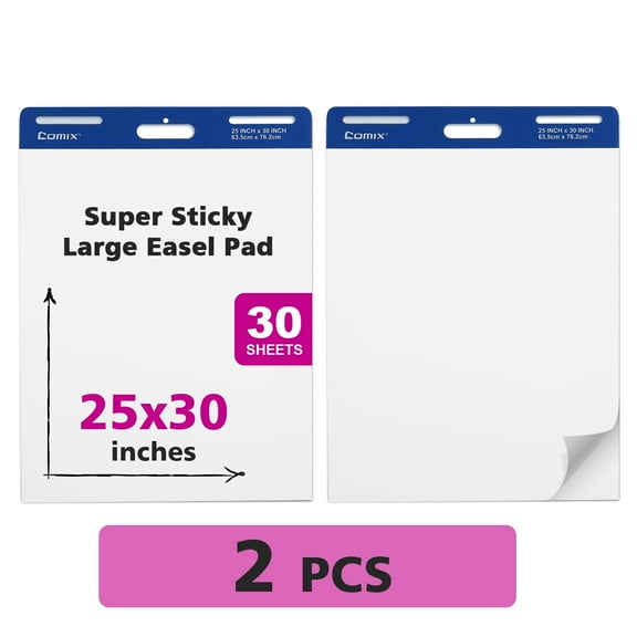 Comix 25 x 30 inch Sticky Easel Pad,Flip Chart Paper for Office School Home, 30 Sheets, 2 Pads/Pack