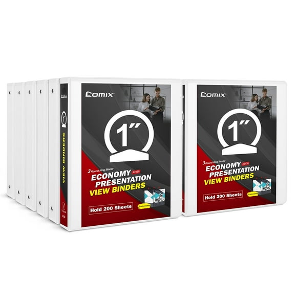 Comix Sturdy 1 inch Round Ring View Binder, O-ring 3 Ring,Holds 200 Sheets of Letter Size Paper,12-Pack White