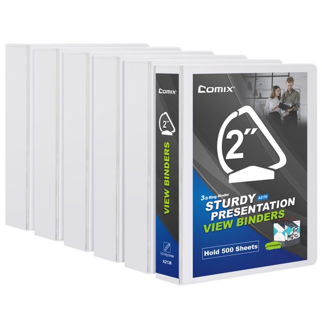 Comix Sturdy 2 Inch DRing Binders, 2'' 3 Ring Binder with Clear View