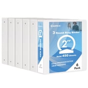 Comix Sturdy 2 inch 3 Ring View Binder, 2 Round Ring with 450-Sheet Capacity,6-Pack White 2mm-thick