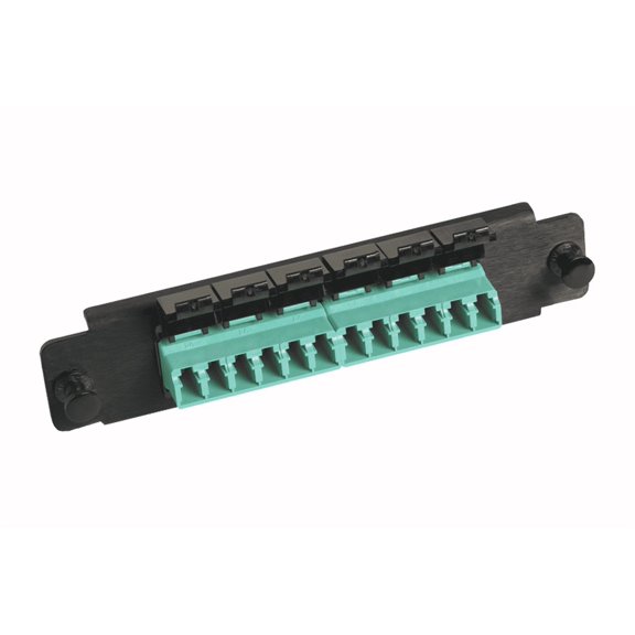 CommScope PNL-BK-012-MFA-LC12-AQ 12-Fiber LC Multimode Adapter Panel, Black/Aqua