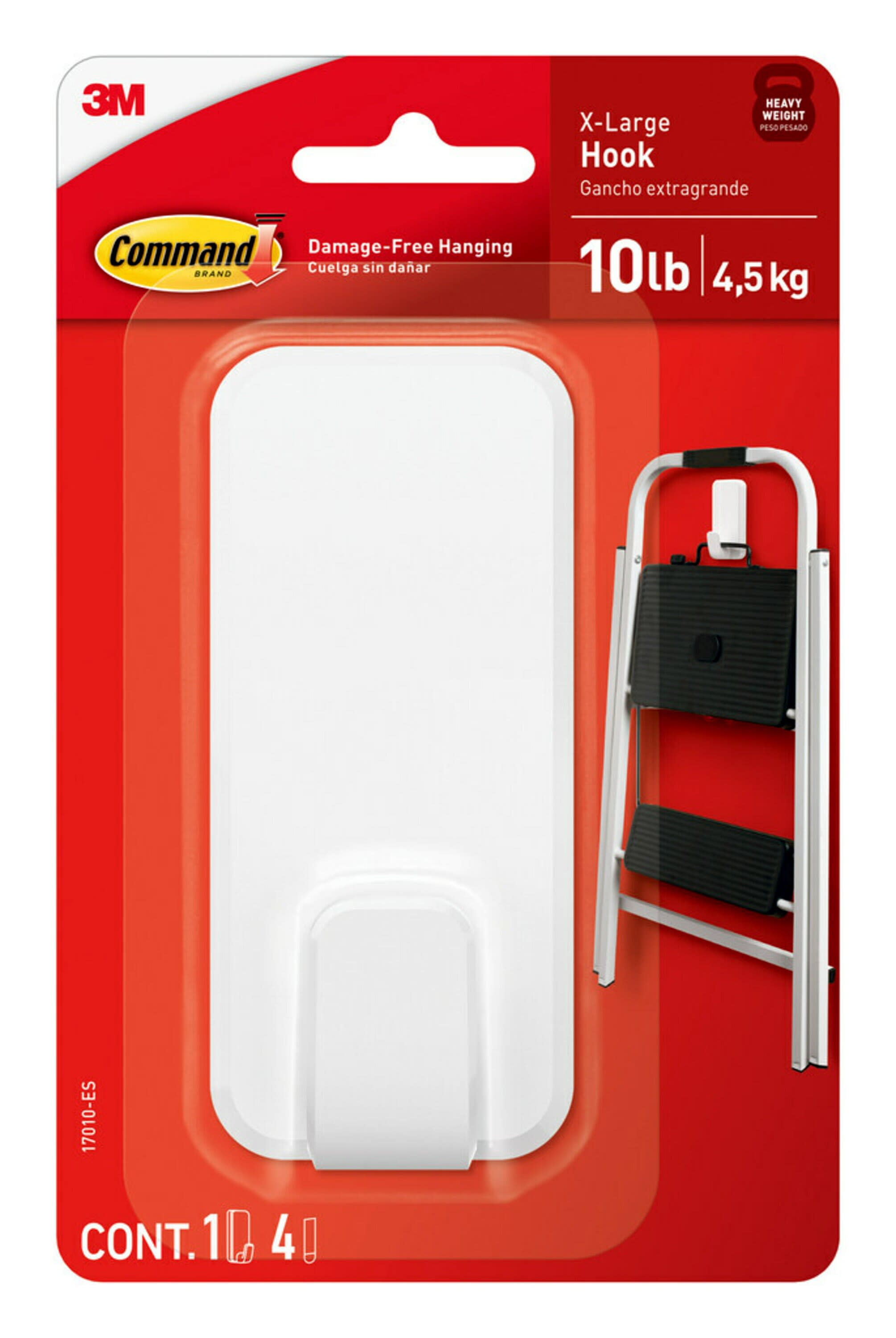 Command 10 Lb XL Heavyweight Wall Hook, White, Damage Free Decorating, 1 Command Hook