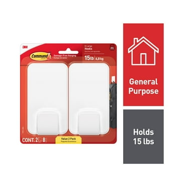 Command 15 Lb XL Heavyweight Wall Hook, White, Damage Free Decorating, 2 Command Hooks