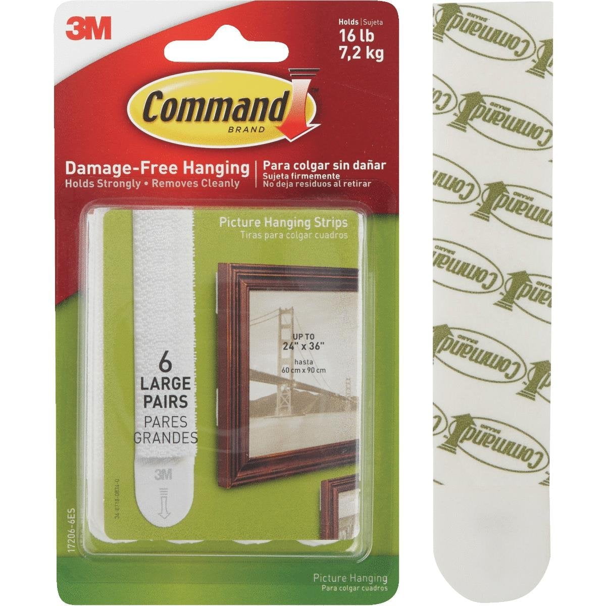 Command 16 lb Large White Picture Hanging Strips, 6 pairs 12 strips, Indoor  Use, Decorate Damage-Free 17206-6ES