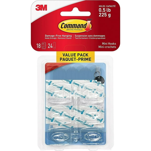Command 17006CLR-VP Mini Hooks, Clear, 18 Count