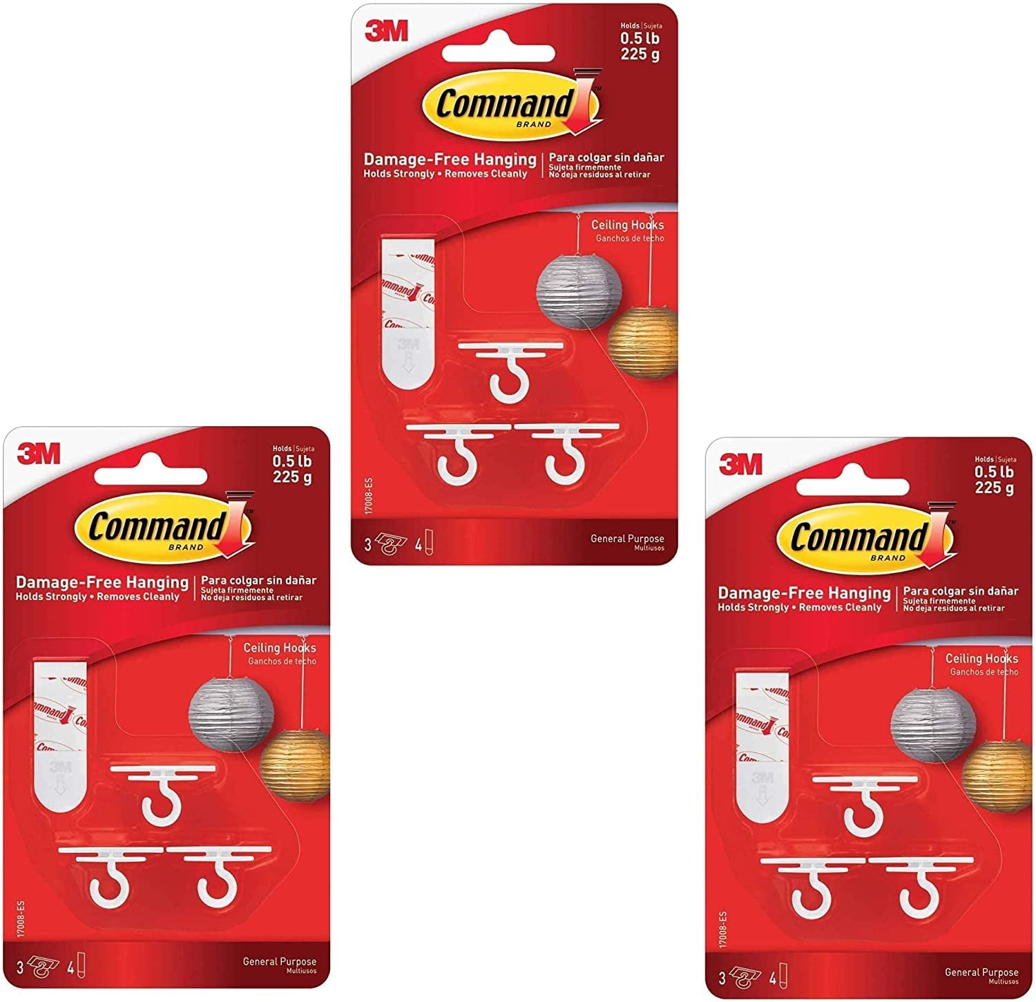 Command 17008-ES Ceiling 9 Hooks, 12 Foam Strips per, White