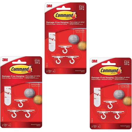 Command 17008-ES Ceiling 9 Hooks, 12 Foam Strips per, White